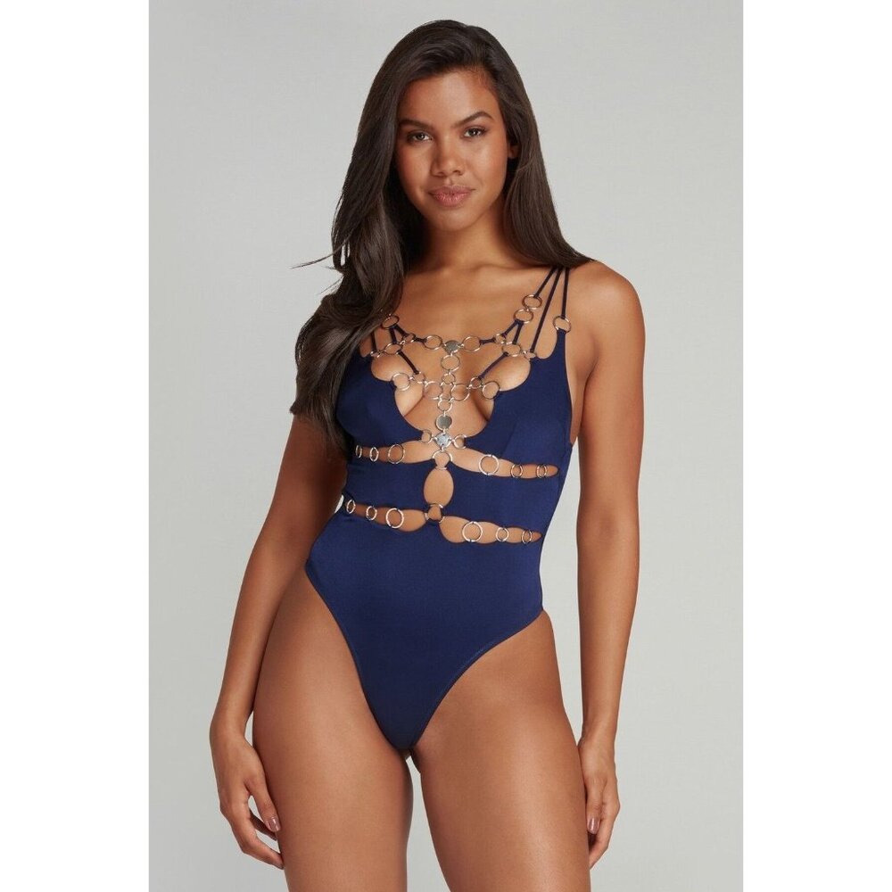 Agent Provocateur Davine Navy Silver Swimsuit AP4 Large NWT $630